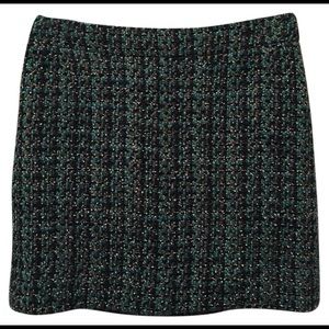 J Crew Black & Teal Tweed Mini-Skirt